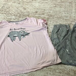 Secret Treasures Sloth Pajama Set - Light Pink and Gray